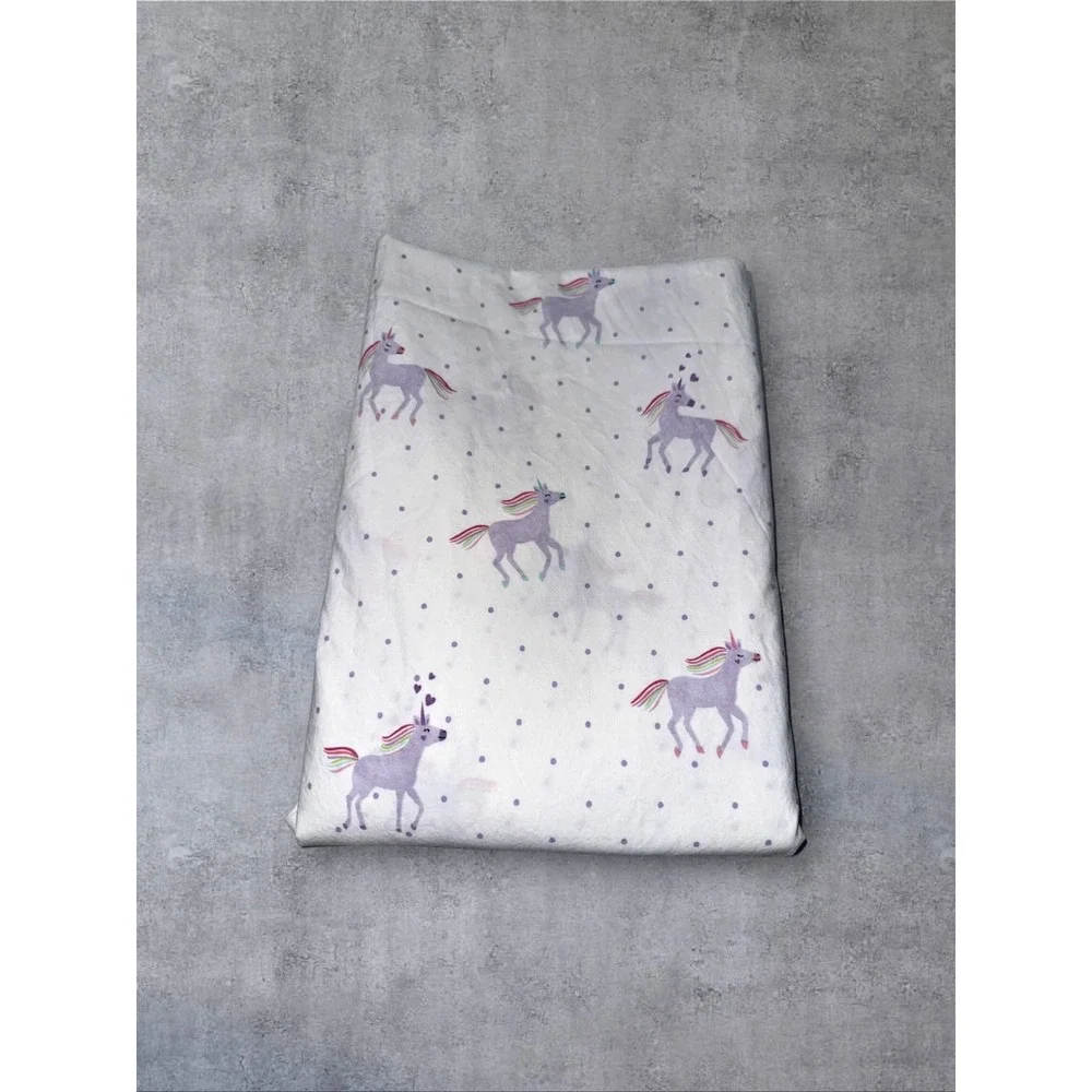 Pottery Barn Kids Flat Sheet Twin White Purple Unicorn Organic Cotton EUC